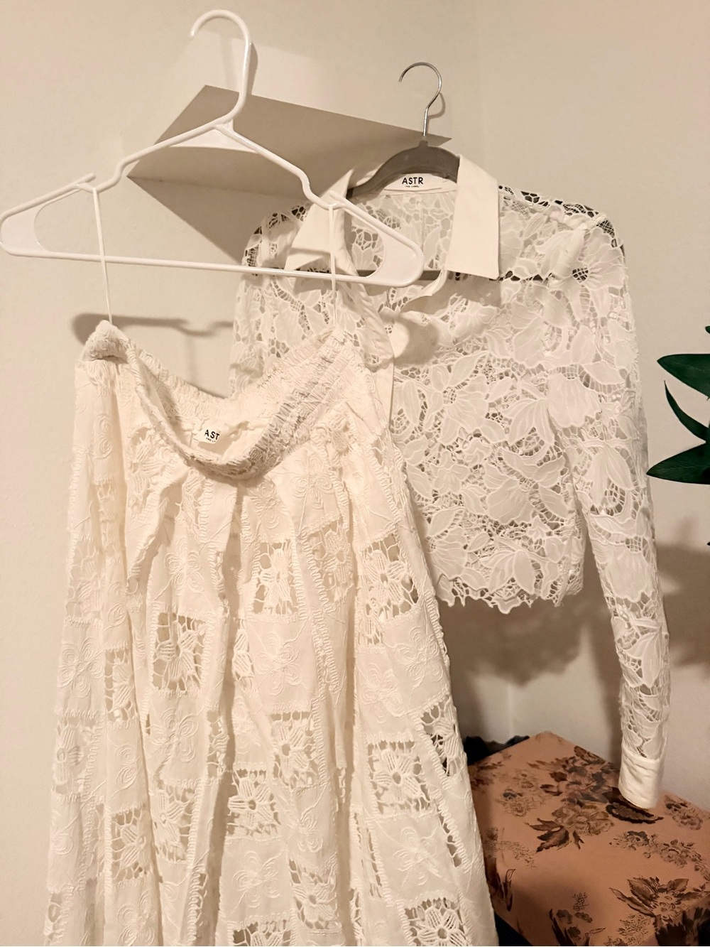 ASTR White Lace Collared Crop Top & Maxi High Waisted Skirt SET